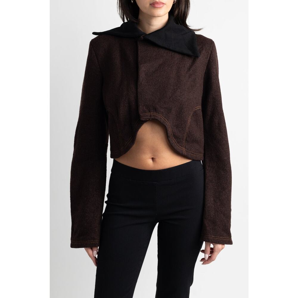 Brown Wool Cropped Cardigan